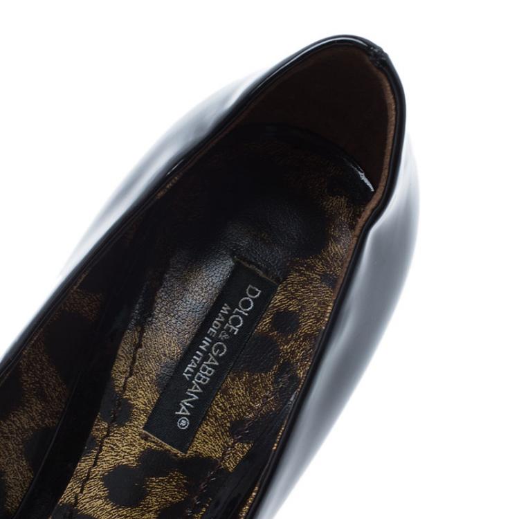 Pre Owned Dolce and Gabbana Black Patent  Square Toe Block Heel Pumps Size 36