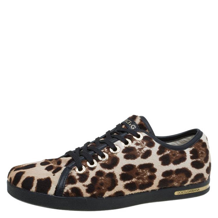 Pre Owned Dolce and Gabbana Brown Leopard Print Calf Hair Sneakers Size 36