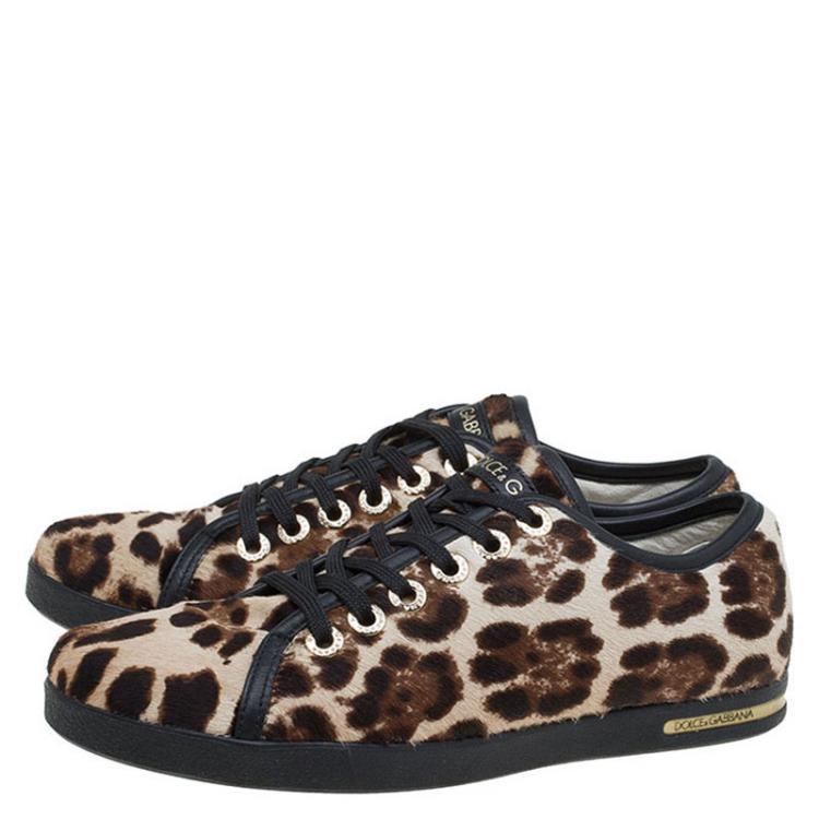 Pre Owned Dolce and Gabbana Brown Leopard Print Calf Hair Sneakers Size 36