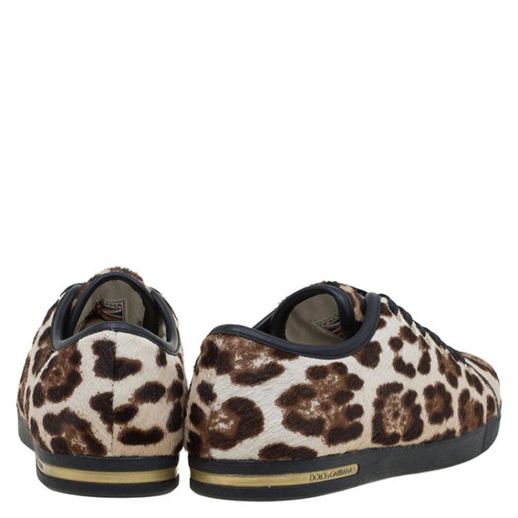 Pre Owned Dolce and Gabbana Brown Leopard Print Calf Hair Sneakers Size 36