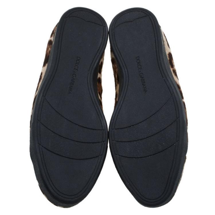 Pre Owned Dolce and Gabbana Brown Leopard Print Calf Hair Sneakers Size 36