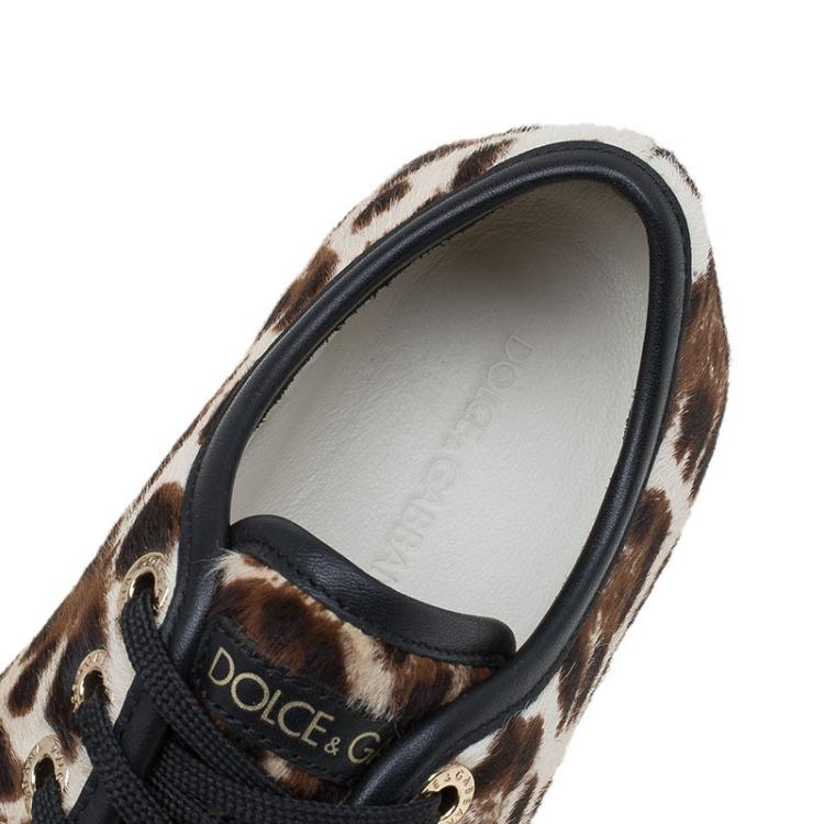 Pre Owned Dolce and Gabbana Brown Leopard Print Calf Hair Sneakers Size 36