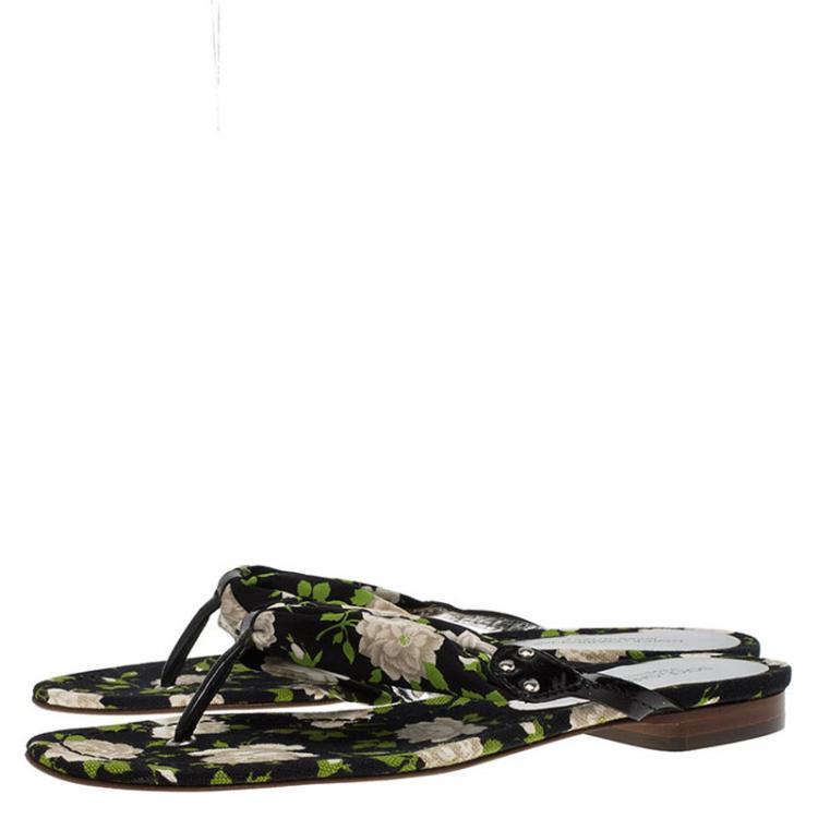Pre Owned Dolce and Gabbana Black Floral Satin Thong Sandals Size 38.5