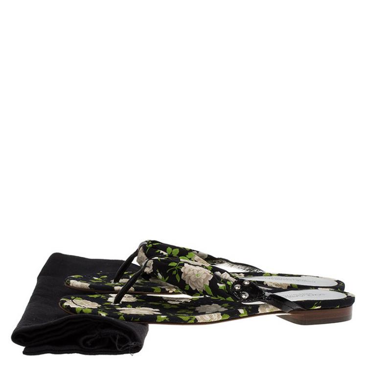 Pre Owned Dolce and Gabbana Black Floral Satin Thong Sandals Size 38.5