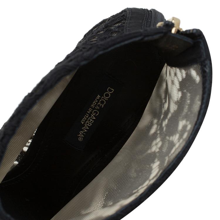 Pre Owned Dolce and Gabbana Black Lace Peep Toe Ankle Boots Size 36
