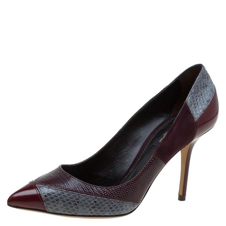 Pre Owned Dolce and Gabbana Two Tone Python, Lizard and Suede Pointed Toe Pumps Size 38