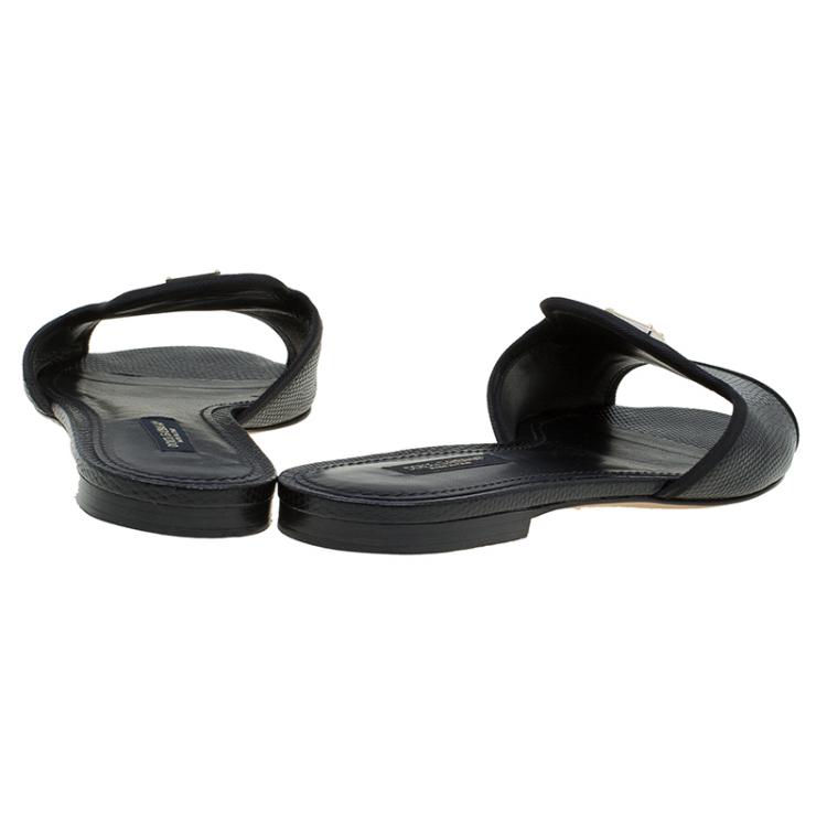 Pre Owned Dolce and Gabbana Black Leather Sofia Slides Size 38
