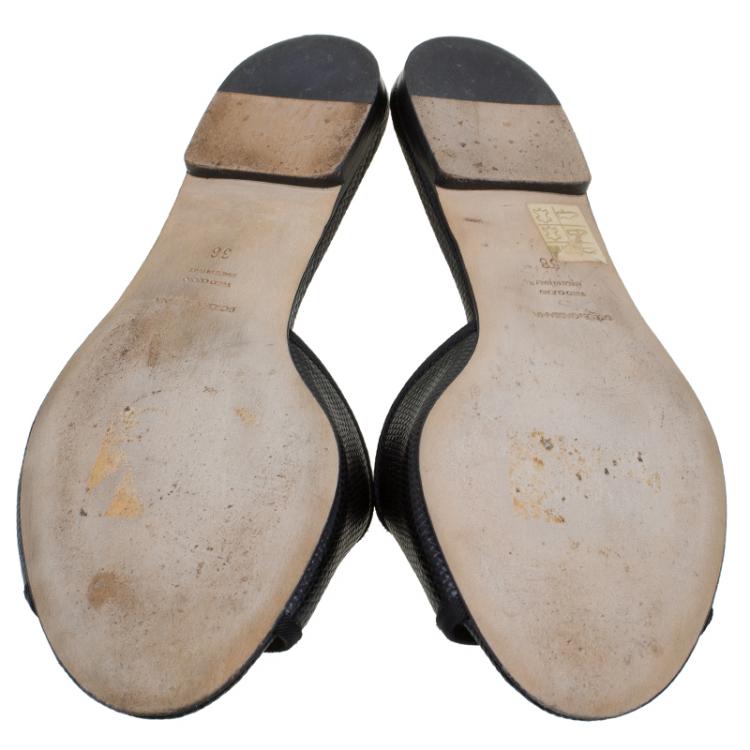 Pre Owned Dolce and Gabbana Black Leather Sofia Slides Size 38
