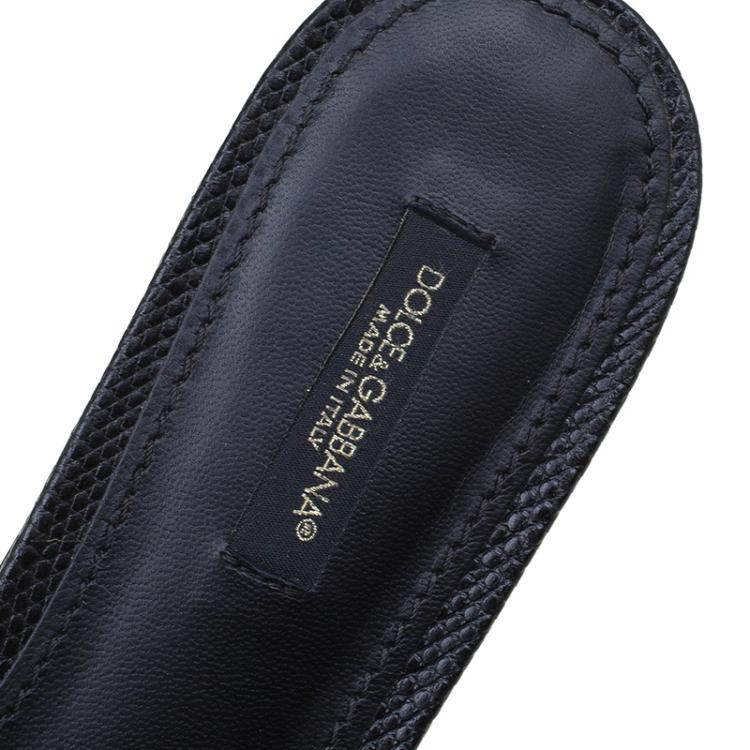 Pre Owned Dolce and Gabbana Black Leather Sofia Slides Size 38