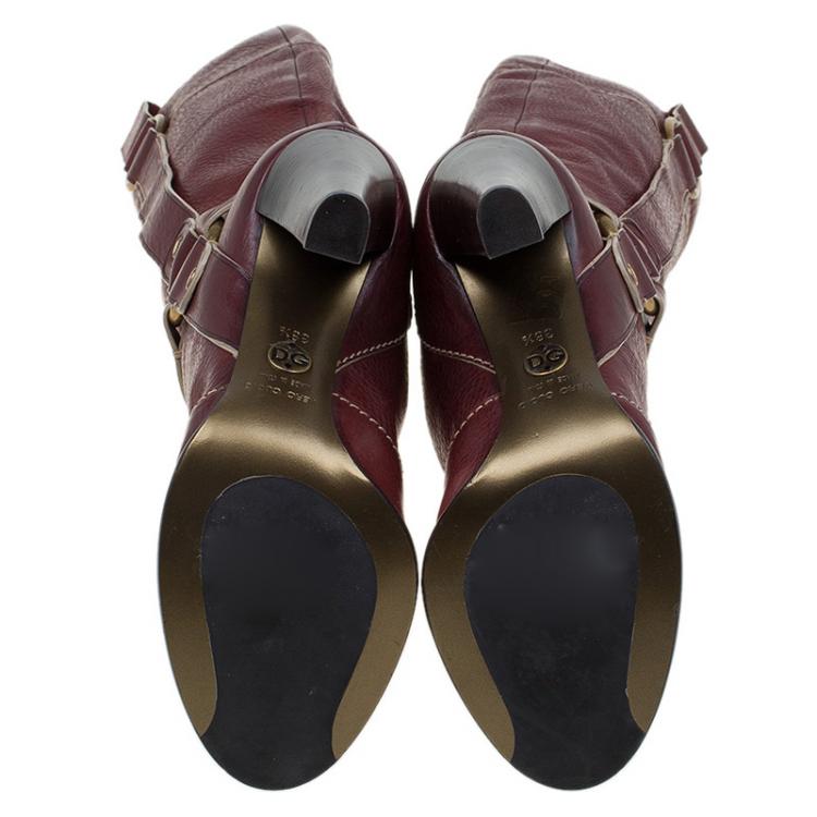 Pre Owned Dolce and Gabbana Burgundy Leather Riding Knee Boots Size 38.5