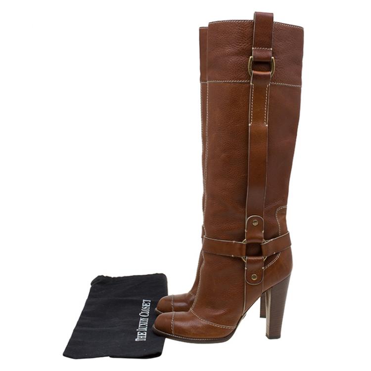 Pre Owned Dolce and Gabbana Brown Leather Riding Knee Boots Size 38.5