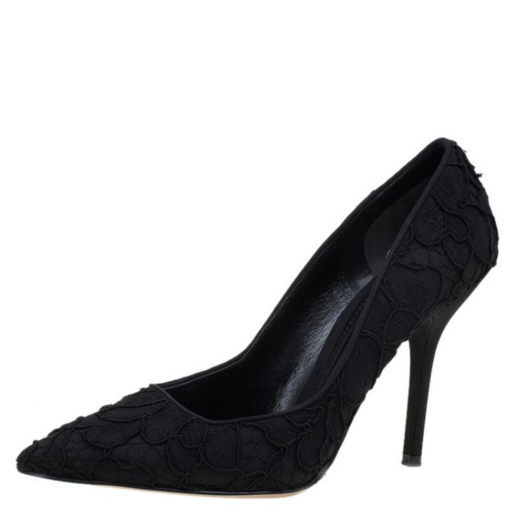 Pre Owned Dolce and Gabbana Black Lace Pointed Toe Pumps Size 37.5