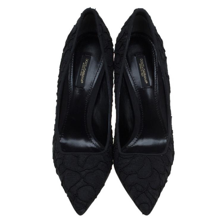 Pre Owned Dolce and Gabbana Black Lace Pointed Toe Pumps Size 37.5
