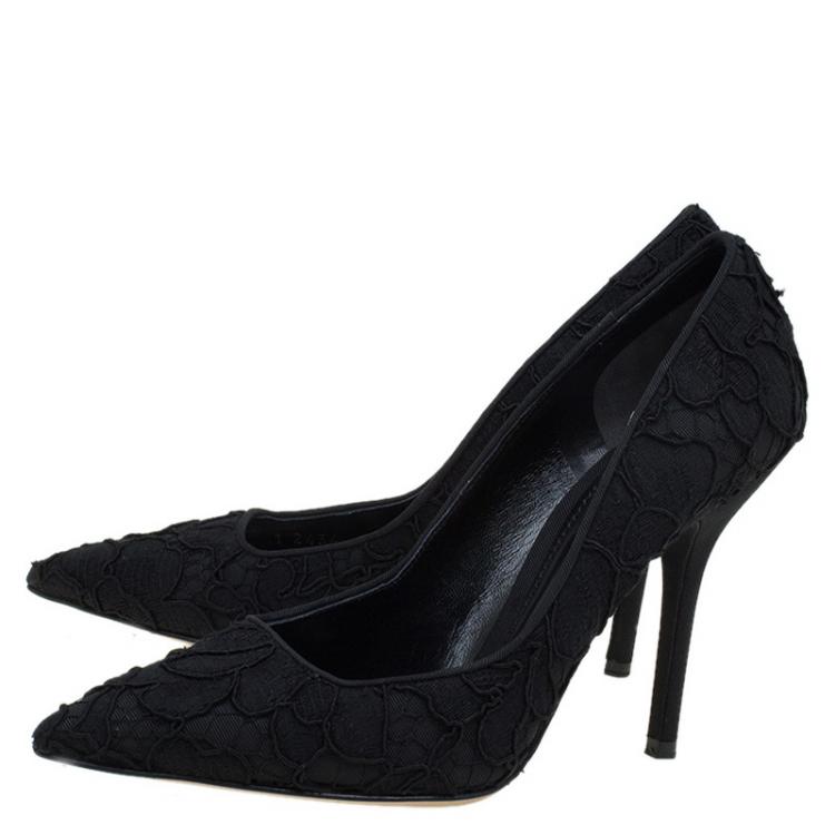 Pre Owned Dolce and Gabbana Black Lace Pointed Toe Pumps Size 37.5