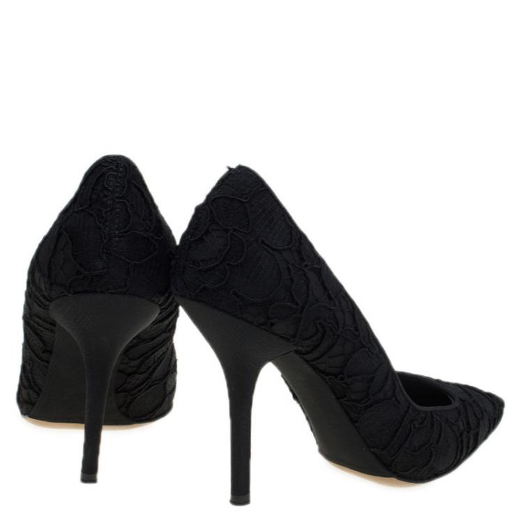 Pre Owned Dolce and Gabbana Black Lace Pointed Toe Pumps Size 37.5