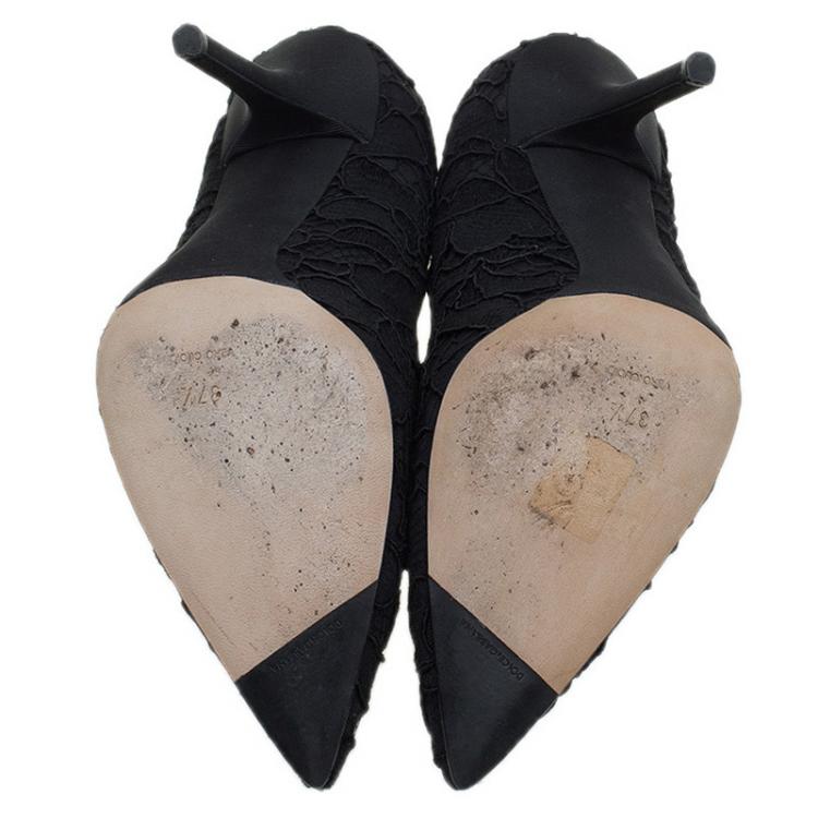 Pre Owned Dolce and Gabbana Black Lace Pointed Toe Pumps Size 37.5