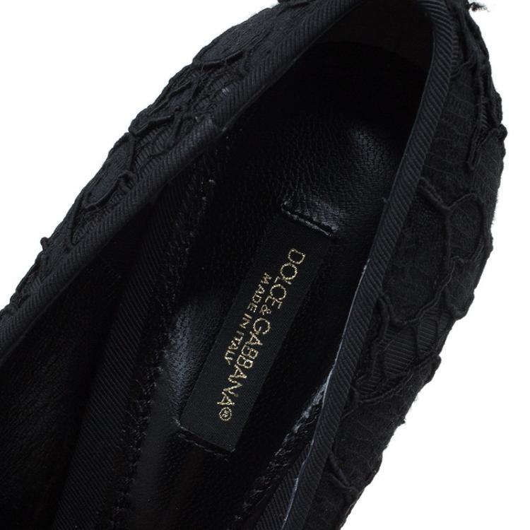 Pre Owned Dolce and Gabbana Black Lace Pointed Toe Pumps Size 37.5