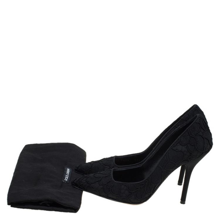 Pre Owned Dolce and Gabbana Black Lace Pointed Toe Pumps Size 37.5