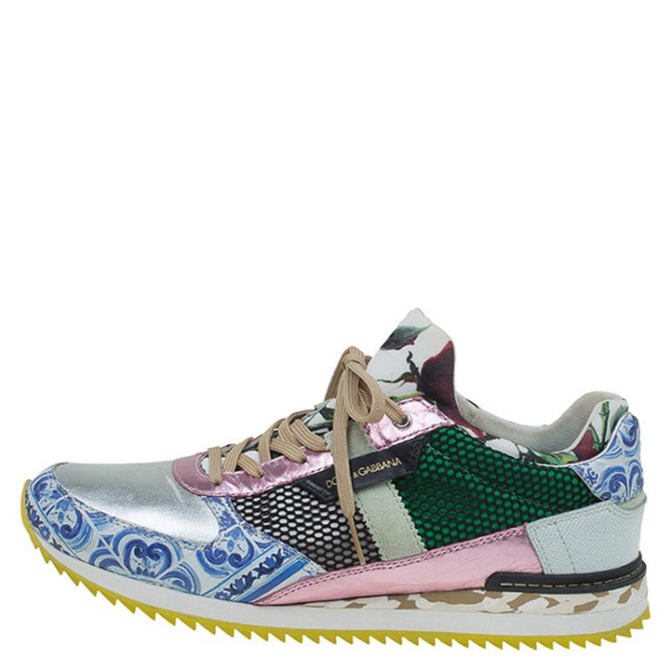 مملوكة مسبقًا Dolce and Gabbana Multicolor Leather and Mesh Mix & Match Sneakers Size 40