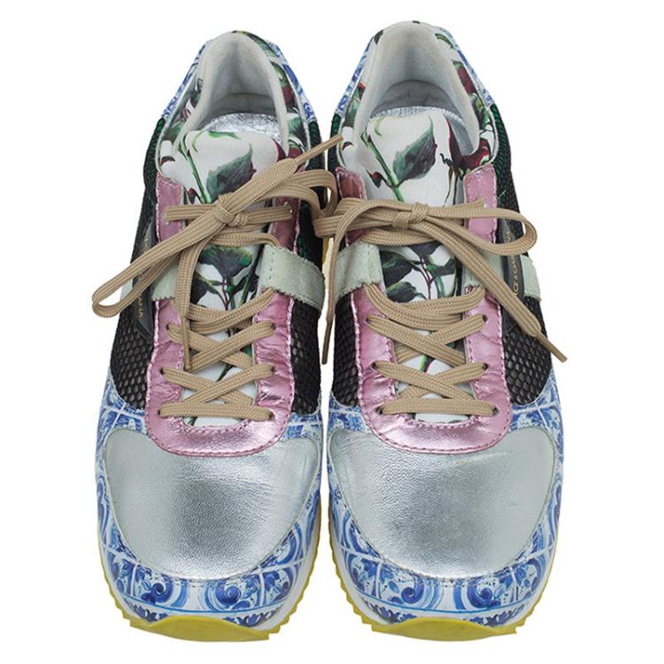 مملوكة مسبقًا Dolce and Gabbana Multicolor Leather and Mesh Mix & Match Sneakers Size 40