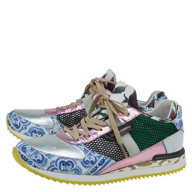 مملوكة مسبقًا Dolce and Gabbana Multicolor Leather and Mesh Mix & Match Sneakers Size 40