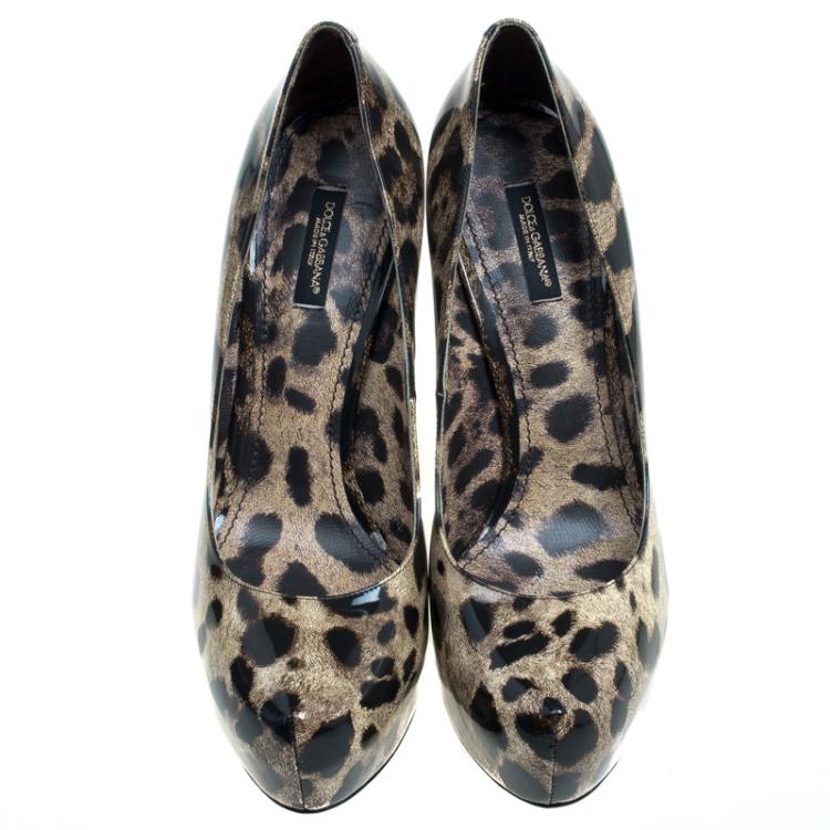 Pre Owned Dolce and Gabbana Leopard Print Patent Platform Pumps Size 40