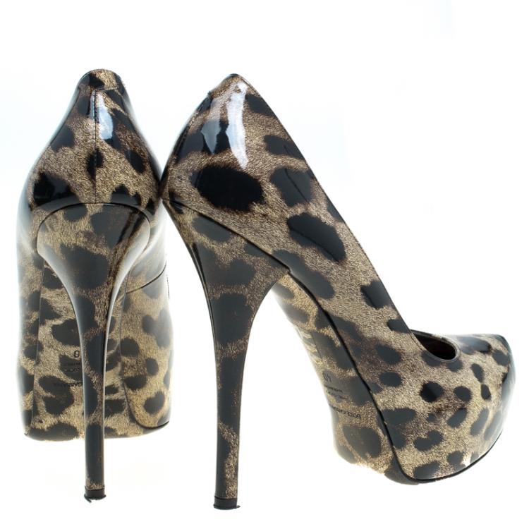 Pre Owned Dolce and Gabbana Leopard Print Patent Platform Pumps Size 40