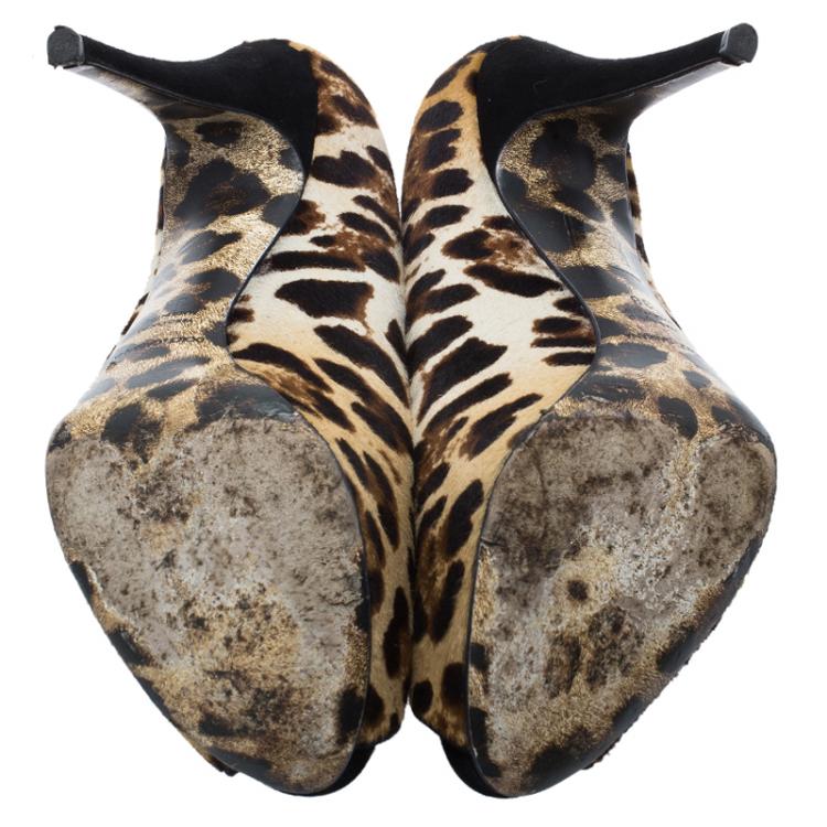 Pre Owned Dolce and Gabbana Leopard Print Pony Hair Peep Toe Pumps Size 38
