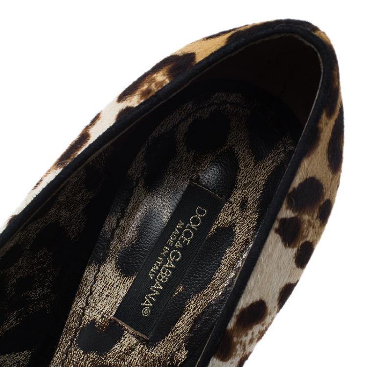Pre Owned Dolce and Gabbana Leopard Print Pony Hair Peep Toe Pumps Size 38