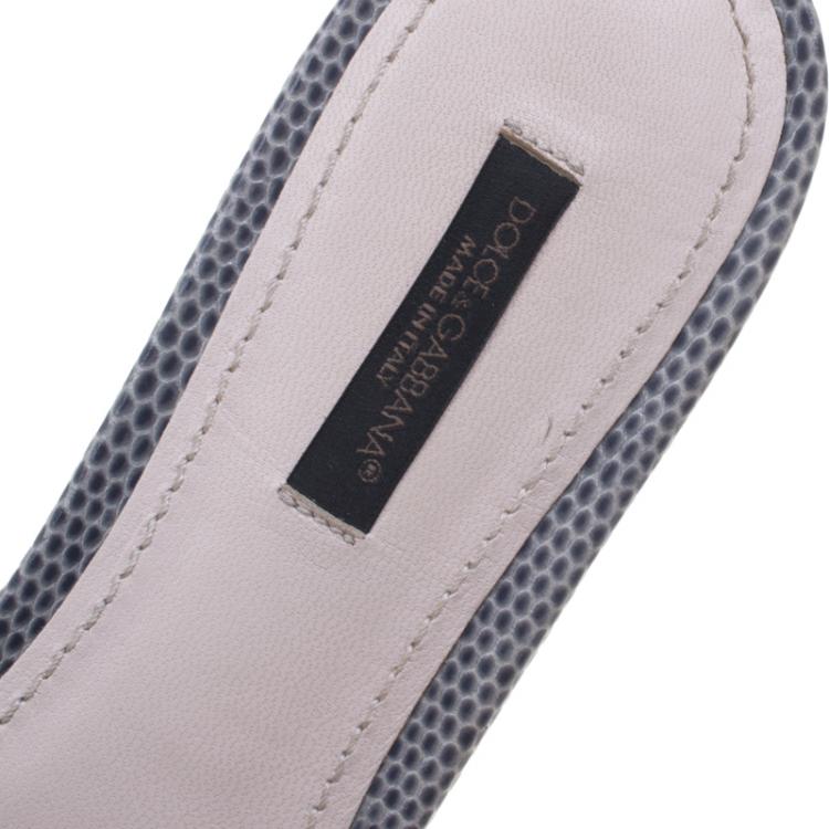 Pre Owned Dolce and Gabbana Grey Leather Sofia Embellished Slides Size 37.5