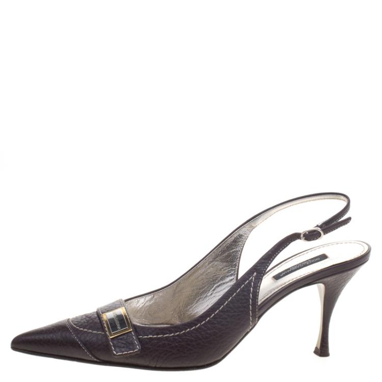 Pre Owned Dolce And Gabbana Brown Leather Pointed Toe Slingback Sandals Size 40
