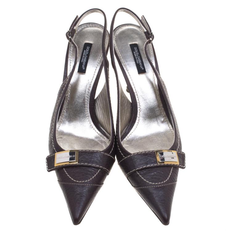 Pre Owned Dolce And Gabbana Brown Leather Pointed Toe Slingback Sandals Size 40