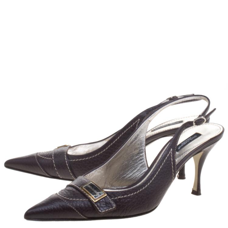 Pre Owned Dolce And Gabbana Brown Leather Pointed Toe Slingback Sandals Size 40