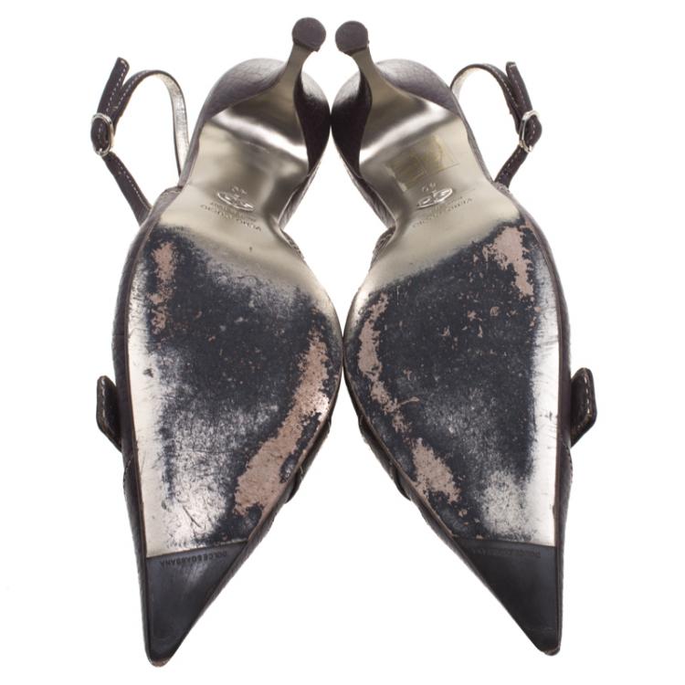 Pre Owned Dolce And Gabbana Brown Leather Pointed Toe Slingback Sandals Size 40
