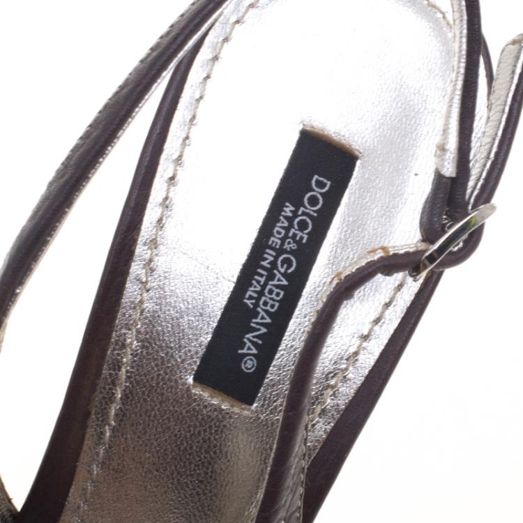 Pre Owned Dolce And Gabbana Brown Leather Pointed Toe Slingback Sandals Size 40