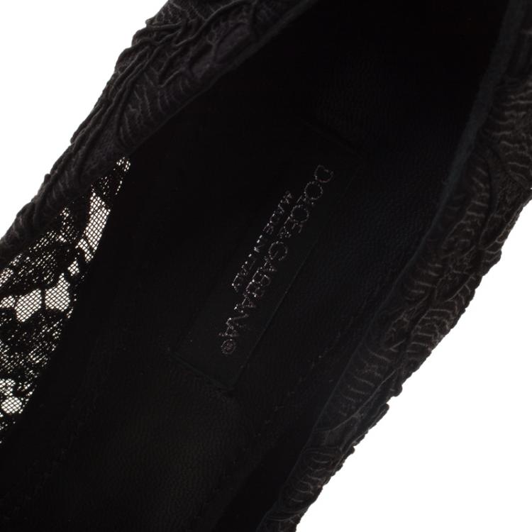 Pre Owned Dolce and Gabbana Black Crystal Embellished Lace Belluci Pumps Size 39