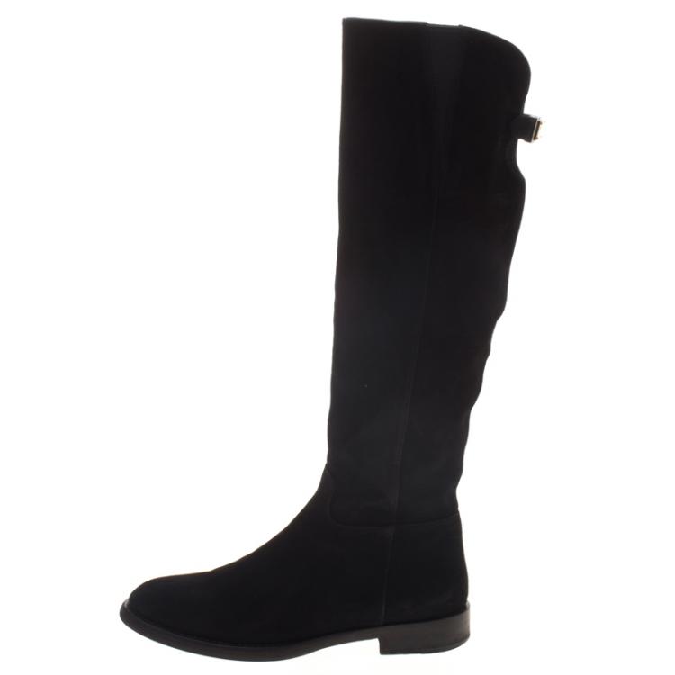 Pre Owned Dolce and Gabbana Black Suede Knee Length Boots Size 36