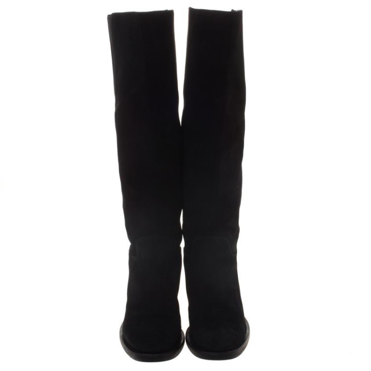 Pre Owned Dolce and Gabbana Black Suede Knee Length Boots Size 36
