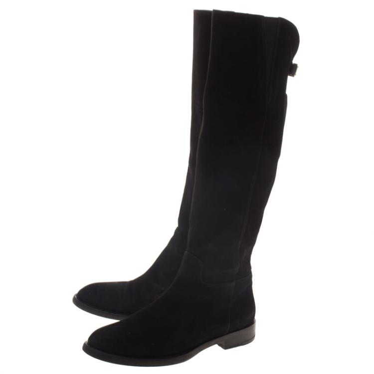 Pre Owned Dolce and Gabbana Black Suede Knee Length Boots Size 36