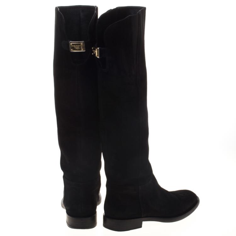 Pre Owned Dolce and Gabbana Black Suede Knee Length Boots Size 36