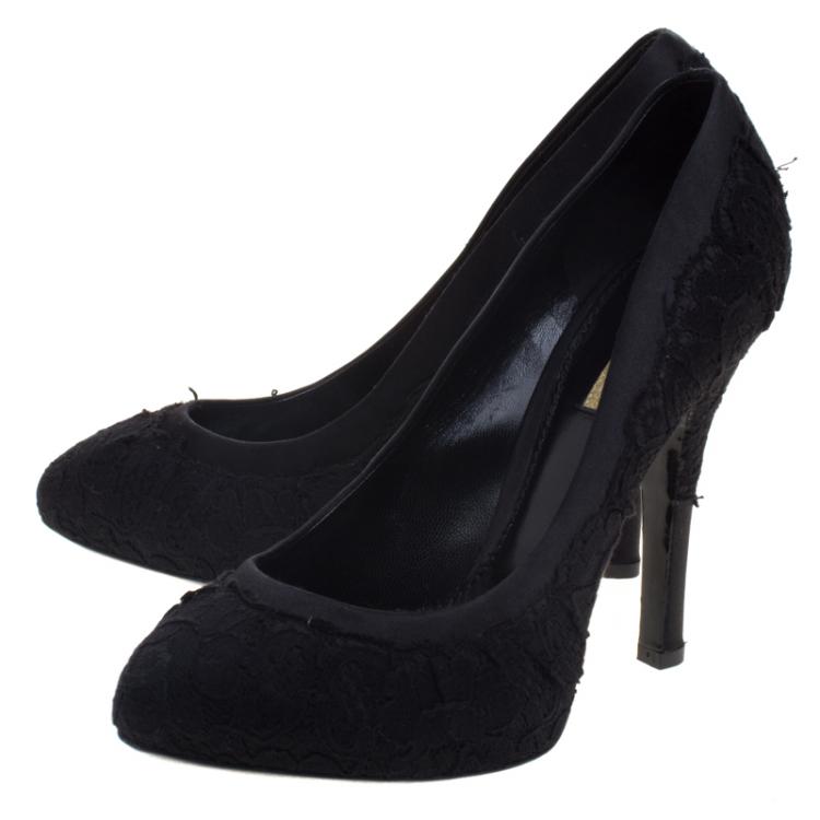 Pre Owned Dolce and Gabbana Black Satin And Lace Pumps Size 37.5