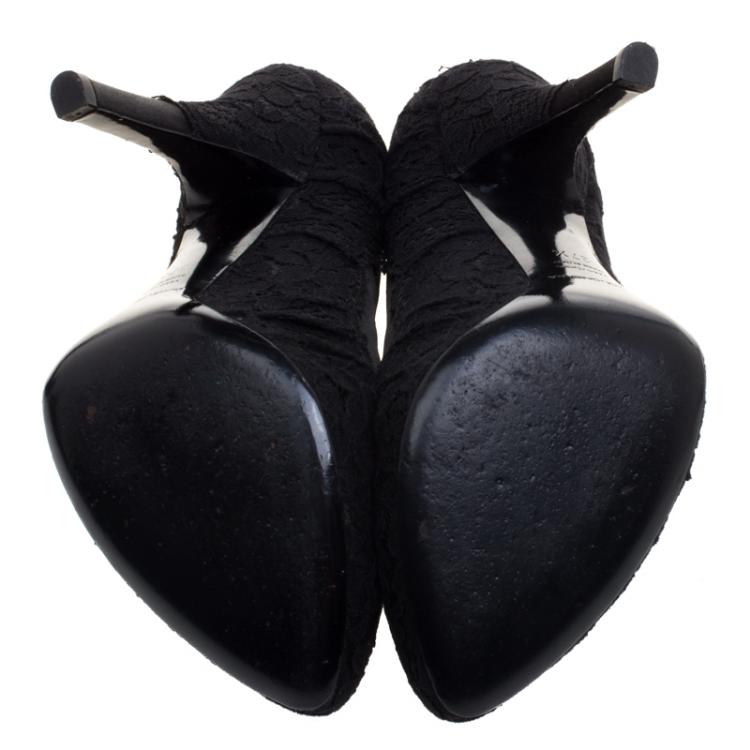 Pre Owned Dolce and Gabbana Black Satin And Lace Pumps Size 37.5