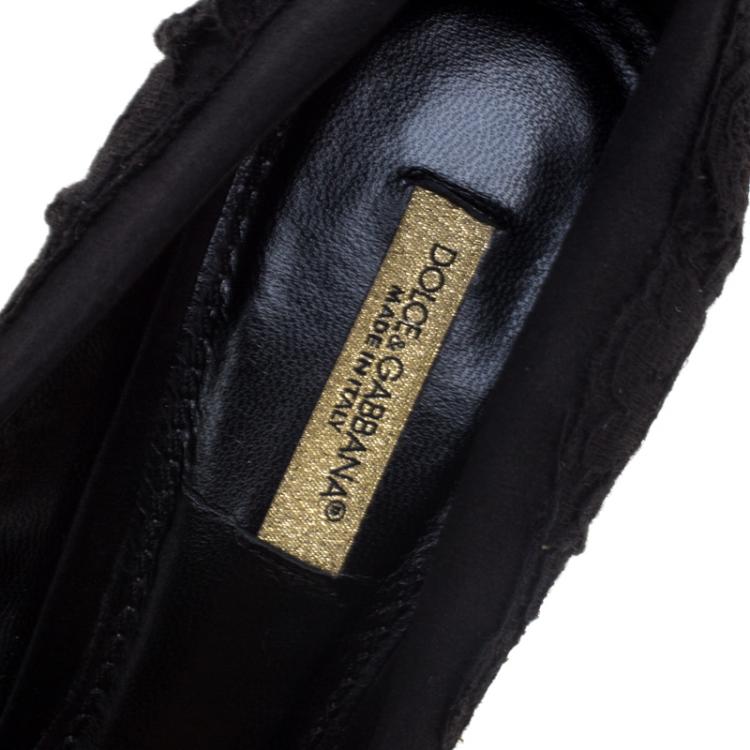 Pre Owned Dolce and Gabbana Black Satin And Lace Pumps Size 37.5