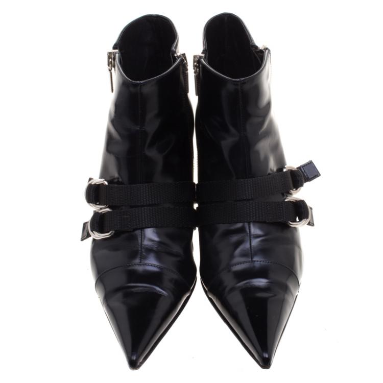 Pre Owned Dolce And Gabbana Black Leather Pointed Toe Ankle Boots Size 38