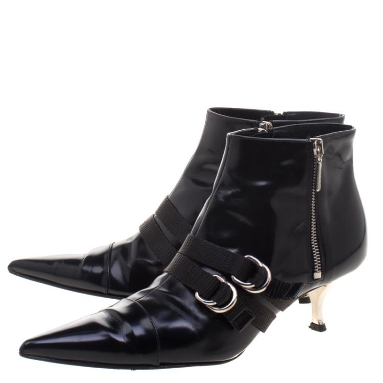 Pre Owned Dolce And Gabbana Black Leather Pointed Toe Ankle Boots Size 38