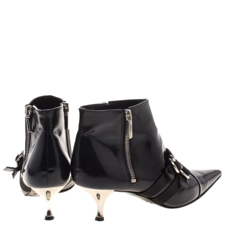 Pre Owned Dolce And Gabbana Black Leather Pointed Toe Ankle Boots Size 38