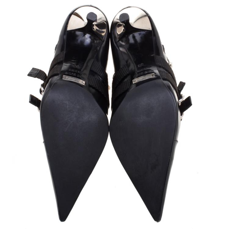 Pre Owned Dolce And Gabbana Black Leather Pointed Toe Ankle Boots Size 38