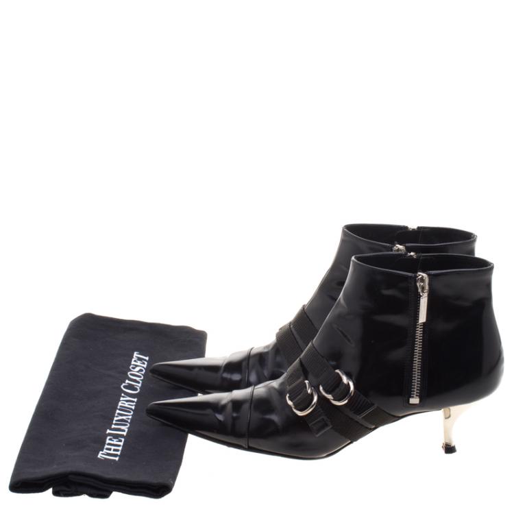 Pre Owned Dolce And Gabbana Black Leather Pointed Toe Ankle Boots Size 38