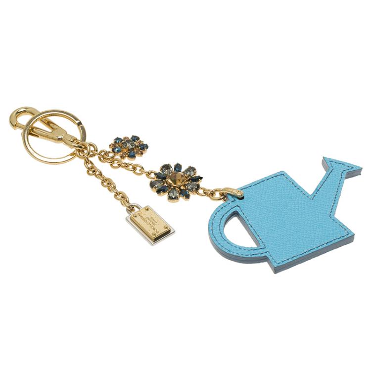 Pre Owned Dolce and Gabbana Blue Leather Watering Can Key Chain
