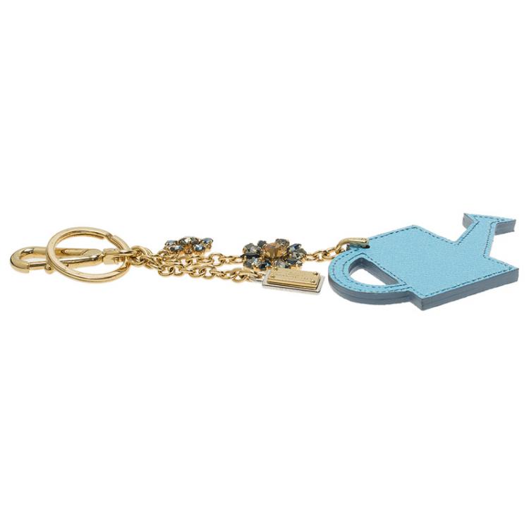 Pre Owned Dolce and Gabbana Blue Leather Watering Can Key Chain